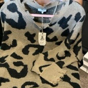 Easel Cheetah Print Distressed Sweater